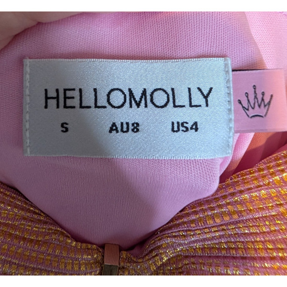 Hello Molly Shimmering Socialite Rose Gold Glam Coquette Tiered Ruffle Dress SML - Picture 8 of 10